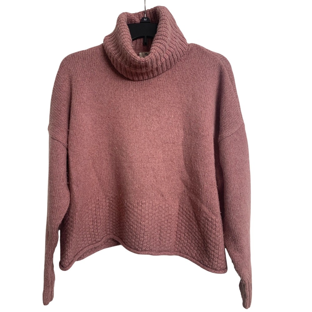 Madewell Merino‎ Wool Blend Turtleneck Sweater Rose Pink Textured Knit Sz M